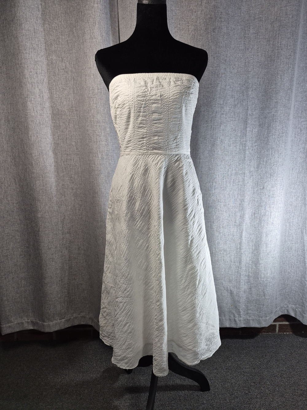 J.Crew White Strapless Textured Cotton Midi Dress Size 4 Summer Bridal Shower